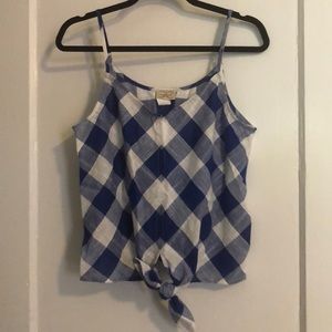 Blue and white checkered tie front tank - size M